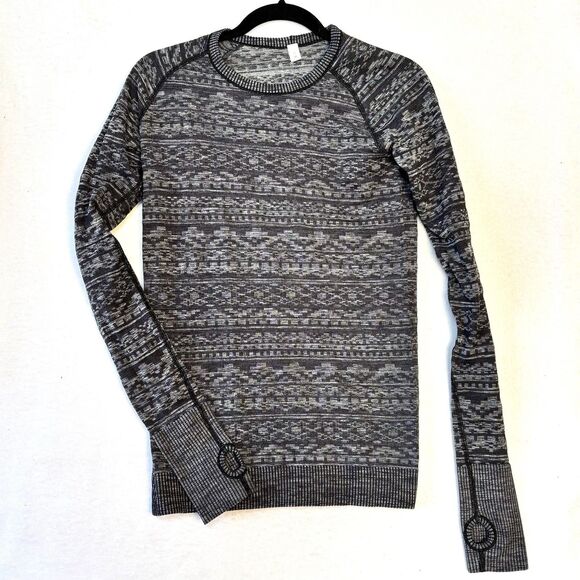 lululemon athletica Tops - Lululemon Rest Less Pullover Top Heathered Black Colorway Thumb Holes